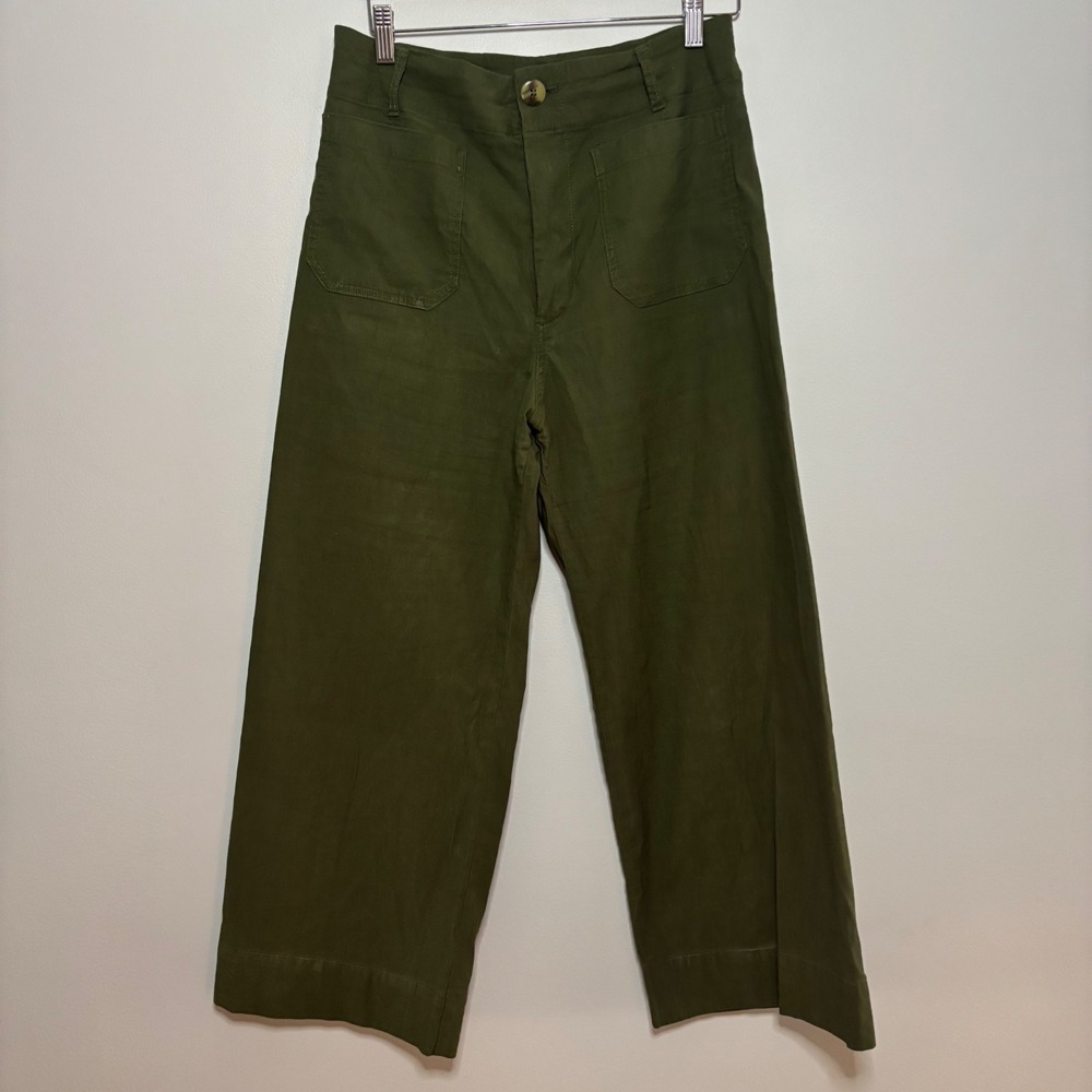 Anthropologie Maeve The Colette Wide Leg Crop Pant Women 30 Army Green Minimal